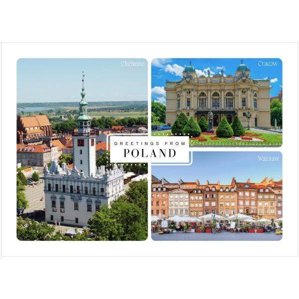 Pocztówka Greetings from Poland - Chełmno, Cracow, Warsaw 1 szt. 0