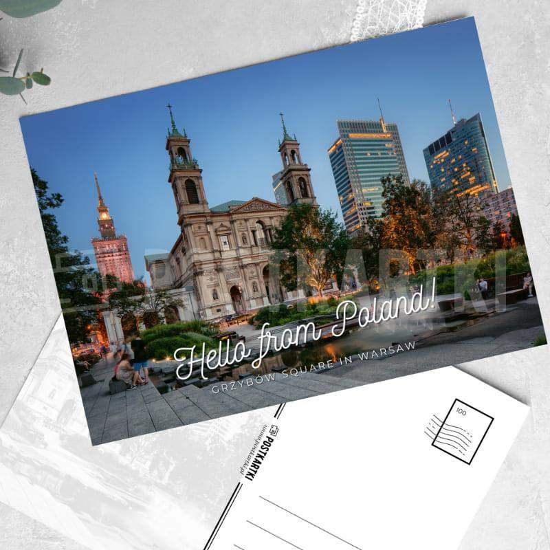 Pocztówka Hello from Poland! Grzybów Square in Warsaw 1 szt. 0