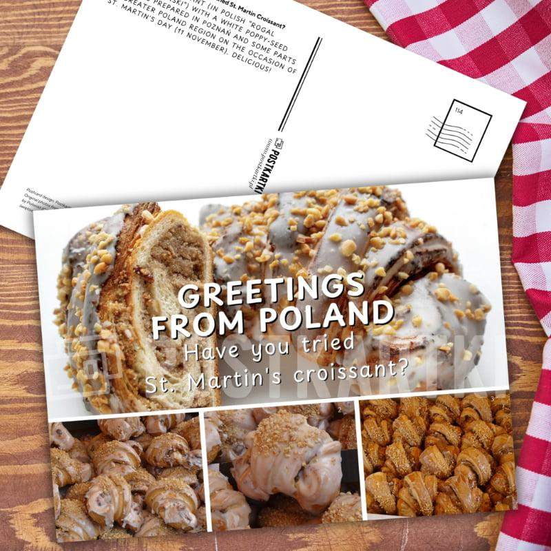 Pocztówka Greetings from Poland - Have you tried St. Martin Croissant? 1 szt. 0